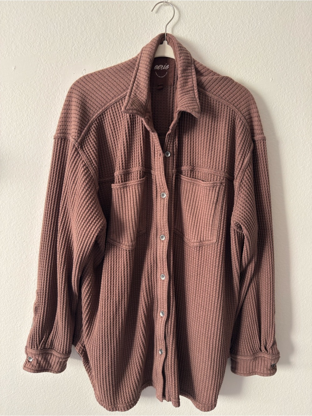 aerie Women’s Waffle Knit Button-Down Shirt Jacket - Maple